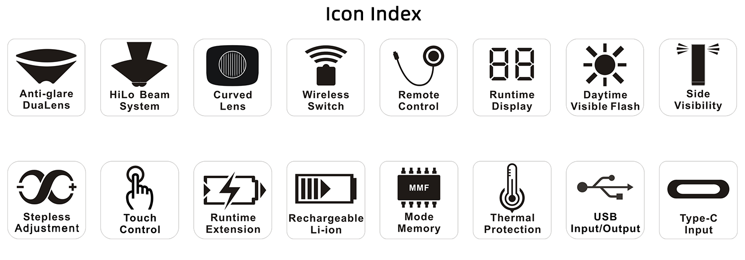 RAVEMEN bike lights tech icons